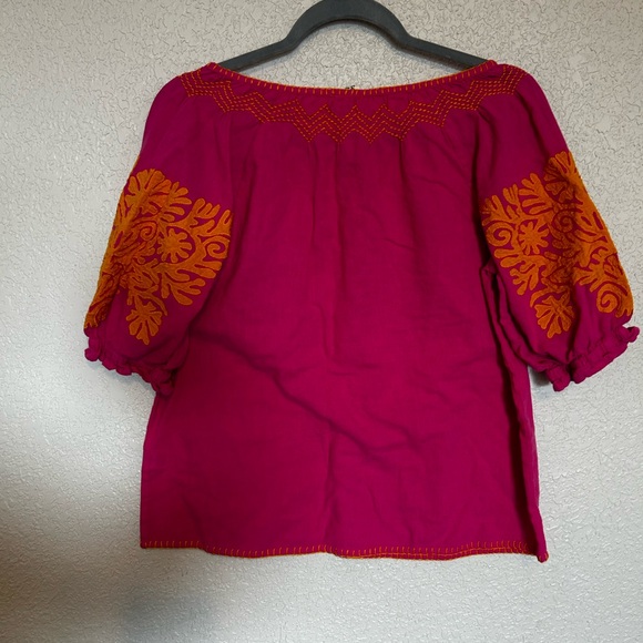 Ivy Jane hot pink top with orange embroidery and tassles size xs - Picture 2 of 6